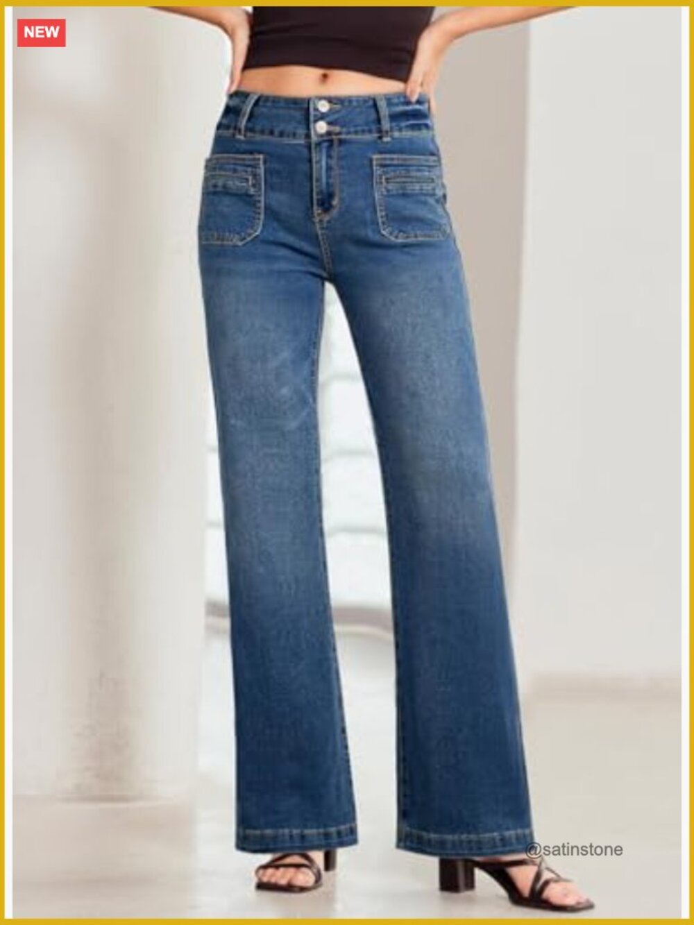 High Waisted Tummy Control Wide Leg Jeans Stretchy Cotton Blend - Picture 4 of 7